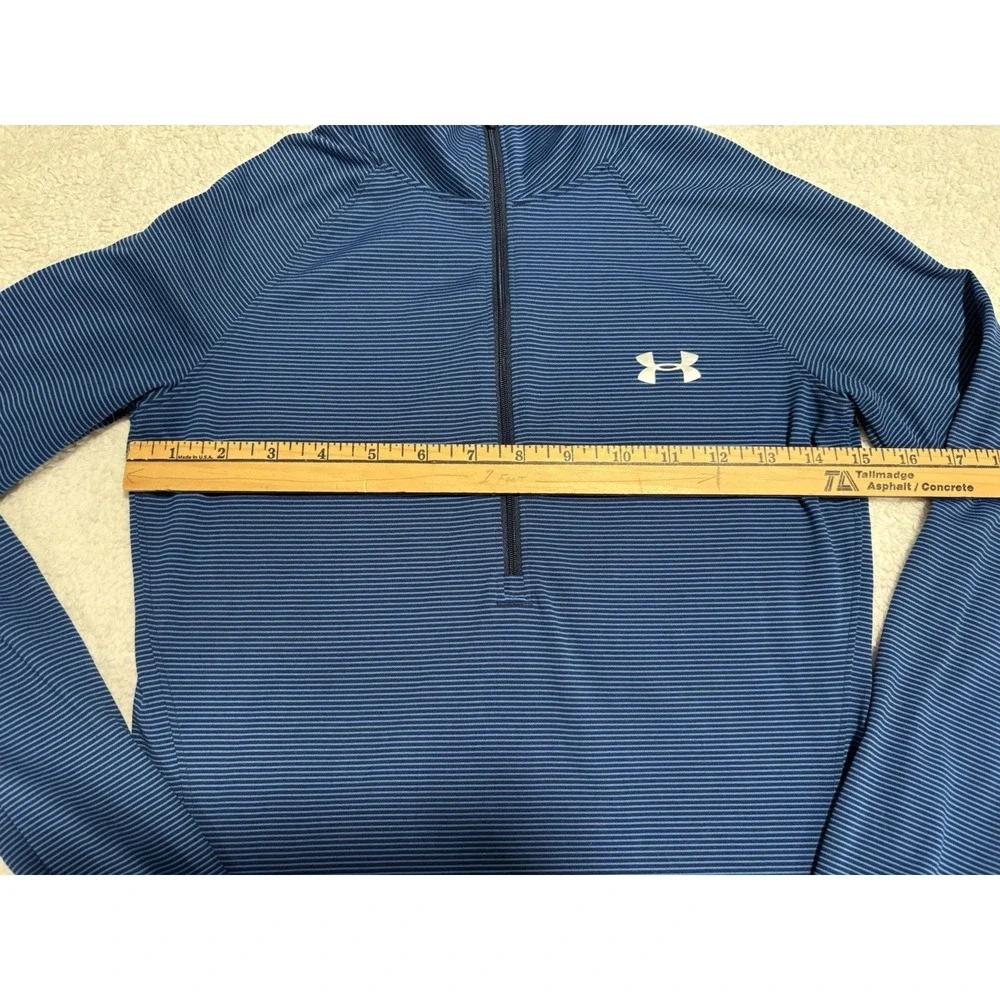 Under Armour Semi-Fitted 1/4 Zip Long Sleeve Striped Blue & Black Long Shirt XS